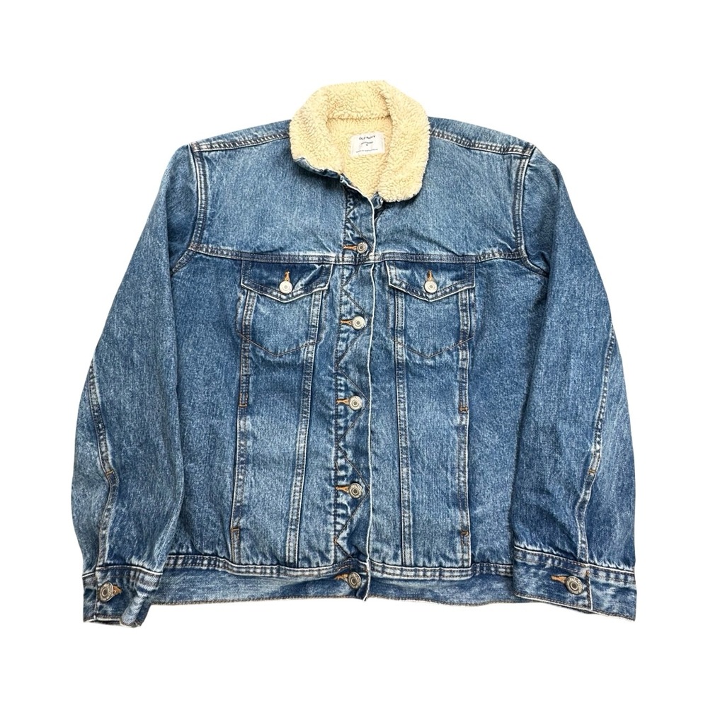 Old Navy Denim Jacket Womens M Blue Boyfriend Sherpa Lined Trucker Classic Coat